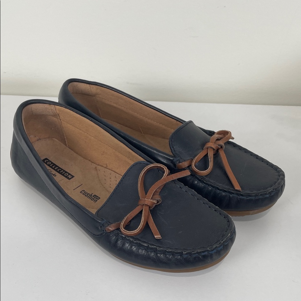 Clarks Collection Women's 6 Dameo Leather Driving Moccasins Brown Laces Slip On